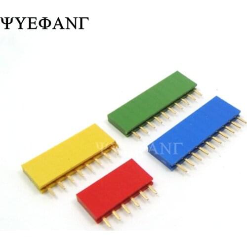 10pcs/lot Colorful 4P 6P 8P 10P 2.54mm Female Jack Single Row Pin Header Connector Black White Red Yellow Green Blue