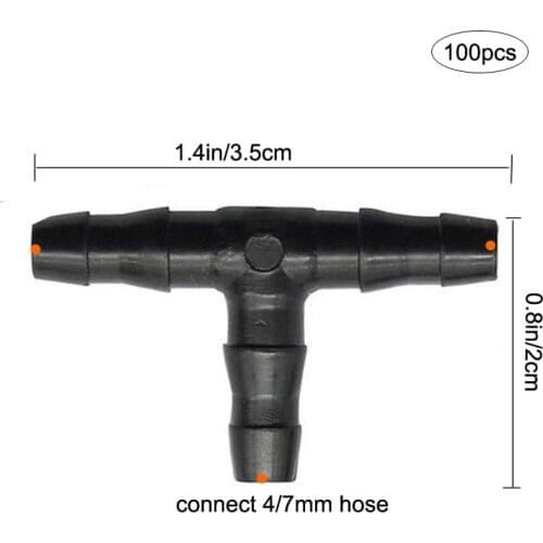 Heman 100pcs 1/4" Universal Barbed Tee Fittings, Barbed Connectors Drip Irrigation for 4/7mm Water Hose Watering System