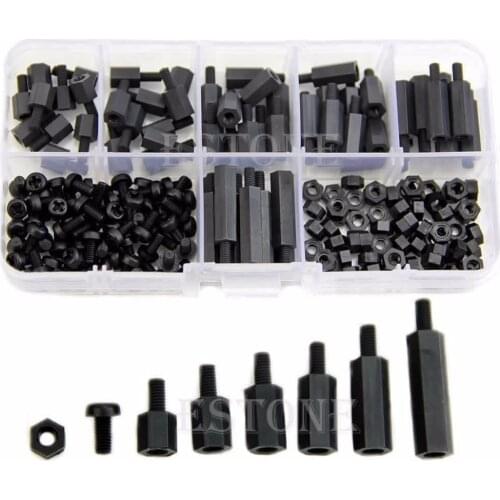 180pcs M3 Nylon Black Hex M-F Spacers/ Screws/ Nuts Assorted Kit, Standoff New
