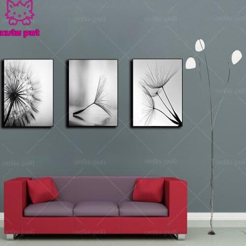 DIY Diamond Painting Black and white dandelion plant 5D rhinestone Cross Stitch Diamond Art Embroidery Mosaic Decor 3PCS puzzle