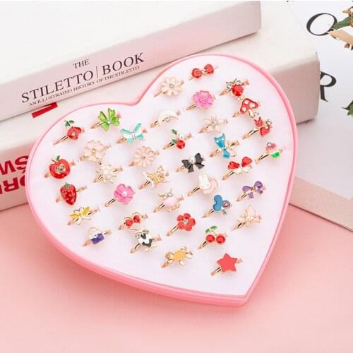 36Pcs Childrens Cartoon Ring Candy Flower Animal Bow Shape Ring Set Korean Style Bracelet Finger Jewellery Rings Kid Girls Toys