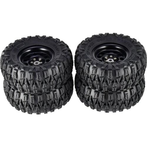 4PCS 2.2 Inch Rubber Tyres & Black Metal Beadlock Wheel Rim for 1:10 Axial SCX10 Traxxas TRX-4 RC Rock Crawler RC Car