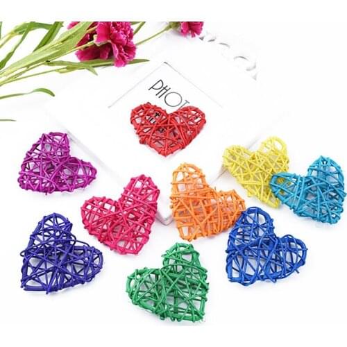 5PCS 7CM Rattan Decor Hear Shape Hollow Out Love Heart Shape Sepak Takraw Rattan Decoration