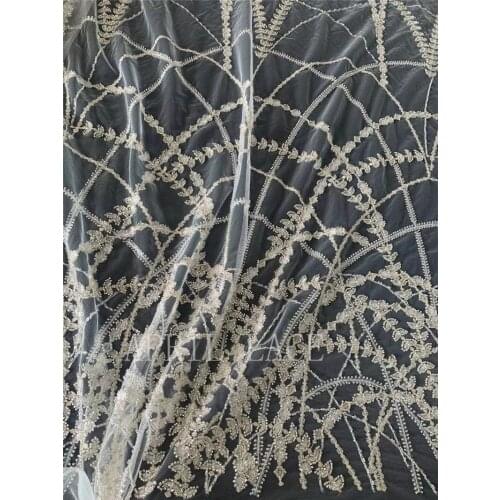 5 yards AS09 # April bridal LACE Collection 2021 Offwhite Tulle Silver Beads tulle embroidery lace For sewing wedding dress