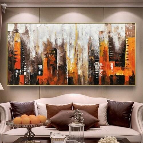 Nostalgic vintage decorative painting hand-painted oil painting abstract American rust belt urban agglomeration canvas painting