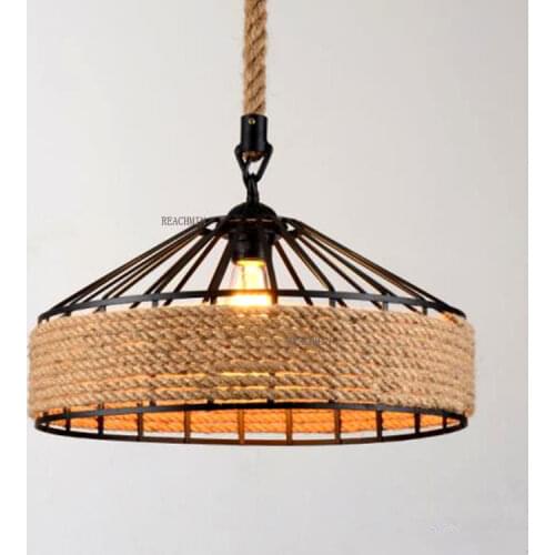 American Retro Iron Base Hemp Rope Chandelier Bar Cafe Restaurant Black Creative Industrial Wind Chandelier