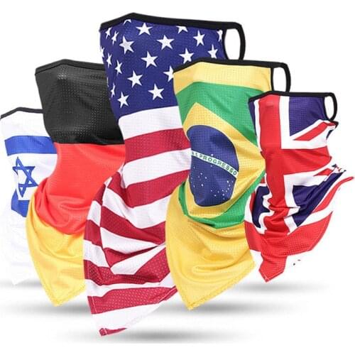Plus Size Sport Bandana Ice Silk Hang Ear Triangle Face Tube Scarf Neck Gaiter Cover Peach Headband Race Hiking National flag