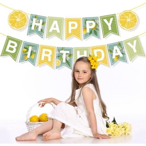 Happy Birthday Party Lemon Banner Baby Shower Fresh Yellow Lemon Wall Hanging Bunting Kids Party Favors Party Decorations