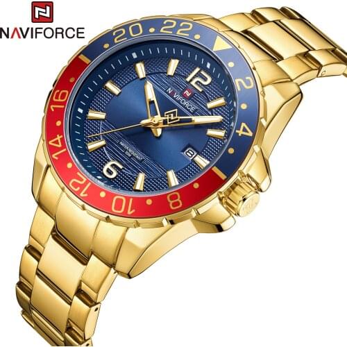 NAVIFORCE Luxury Classic Gold Men Watch Quartz Date Business Clock Stainless Steel 3ATM Waterproof Wristwatch Relogio Masculino
