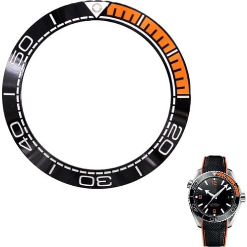 Rolamy Watch Bezel Pure Ceramic Black Orange with Silver Writing 41.5mm outside for SEAMASTER PLANET OCEAN 600M COLLECTION