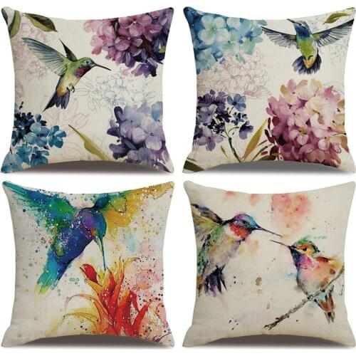 45x45cm Hummingbirds Flower Pattern Pillow Case Cushion Cover Home Sofa Decor