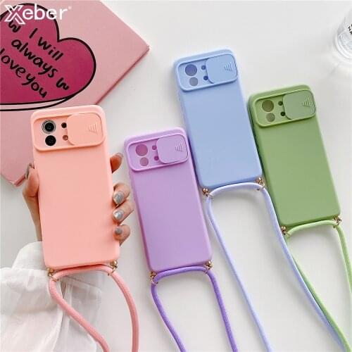 Slide Camera Lens Protection Lanyard Necklace Case For Xiaomi POCO X3 M3 F3 11 Lite 10T Redmi Note 10 9 Pro Max 9S 9A 9C 8 8T 8A