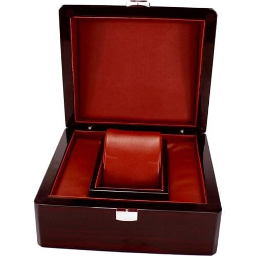 Black Retro Wrist Watch Case Single Slot Wood with PU Leather Cushion