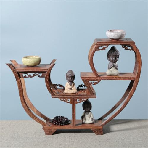 Exquisito estante de tetera de Arte de madera estante de exhibición soporte de escultura de decoración del hogar vintage