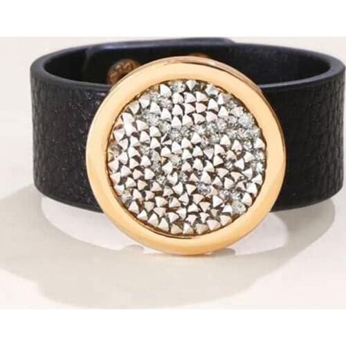Kirykle women bracelet rhinestone Charm Leather Bracelets For Women 2020 Fashion Trendy Cuff Wide Wrap Bracelet Female Jewelry