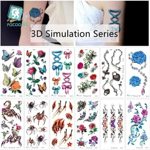 Beautiful 3D Butterfly Flower Design Body Art Water Transfer Waterproof Temporary Tattoo Sticker For Women Arm Fake Tattoos