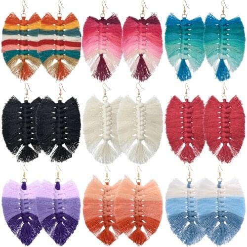 Colorful Bohemian Tassel Long Drop Earrings for Women Statement Wedding Cotton Silk Fabric Fringe Earrings 2021 Fashion Jewelry