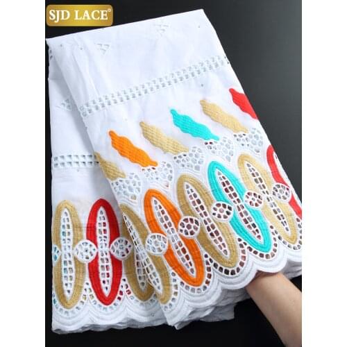 SJD LACE 5Yards Swiss Voile Lace Fabric 2021 Latest Heavy Stones Embroidery African Wedding 100% Cotton Dubai Stylye Laces A2263