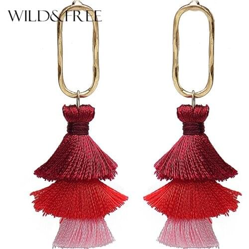 2017 Fashion 3 Layers Long Tassel Earrings Boho 4 Colors Geometric Shape Fringe Tassel Drop Dangle Earring Jewelry For Women