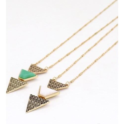 Fashion Triangle Natural Stone Pendant Long Chain Sweater Necklace Geometric Body Jewelry gold chain statement necklace