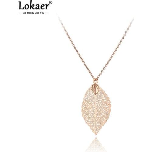 Lokaer Trendy Bohemia Style Leaf Pendant Necklaces For Women Girls Titanium Stainless Steel Choker Necklace Jewelry N20104