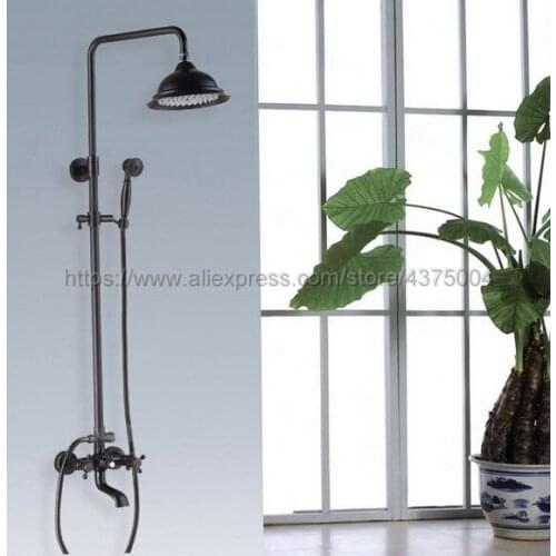 Black Oil Rubbed Brass Bathroom Shower Faucets Set Dual Handles Wall Mounted Bath Shower Mixers with Swivel Tub Spout Nhg042