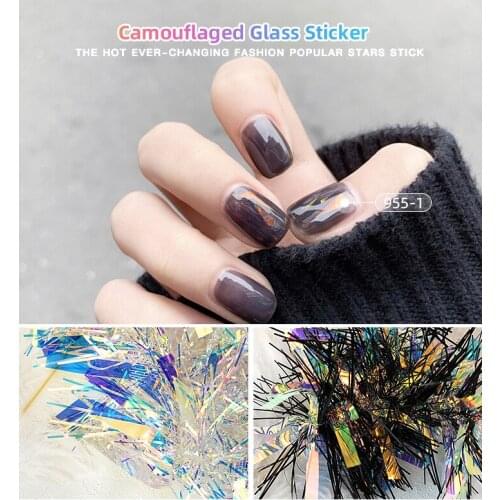Aurora Nail Art Sticker Irregular Broken Glass Nails Sheet Colorful Paper Laser Mirror Nails Decal Manicure Decoration