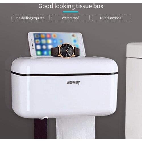 Wall Mounted Paper Dispenser Tissue Box Multifunctional Toilet Paper Dispenser Hanging Toilet Paper Holder for Hotel Bathroom