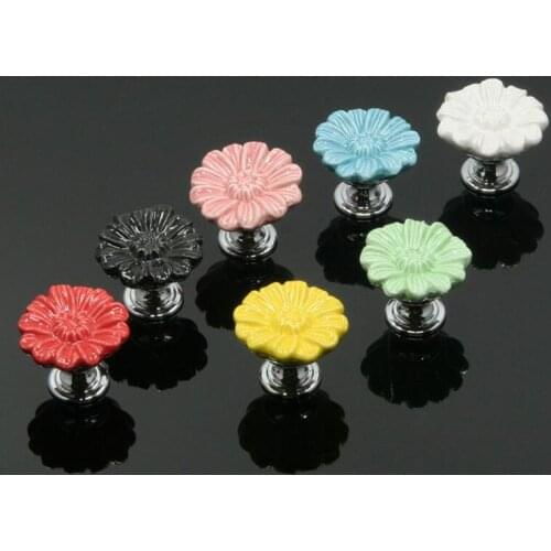 Alloy and Ceramic Drawer Small Handles and Pulls Flower Knobs