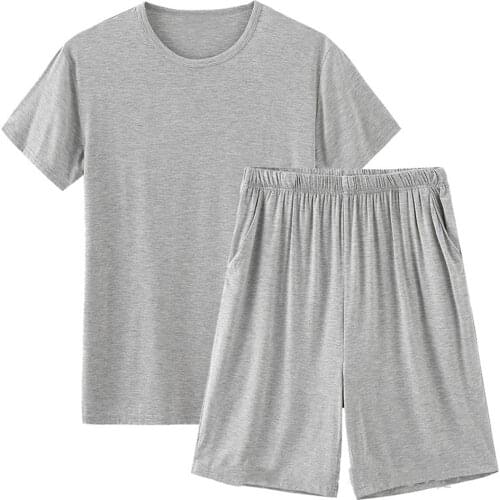 Plus Size Modal Pajamas Set For Men Summer Two-piece suits Shorts Short-sleeved Sleepwear Workout Clothes Homewear Lounge Wear