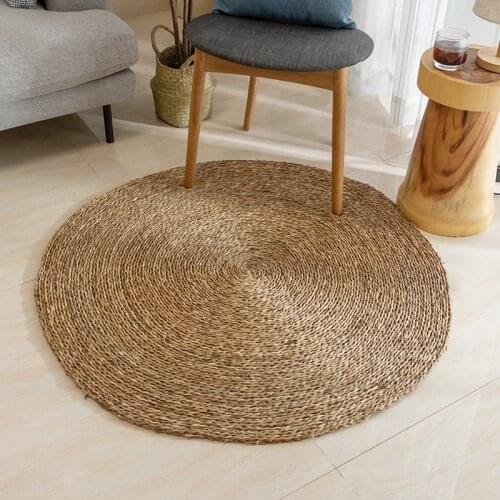 Rattan Wicker Floor Carpet Rattan Mat Floor Tile Round Hand Knit Floor Rug