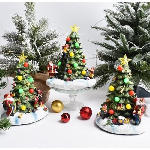 Christmas decorations luminous Christmas tree shape resin ornaments home desktop decoration ornaments with music