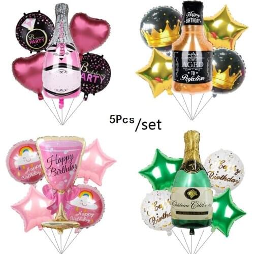 Rose Gold Champagne Bottle Foil Balloon Bottle Wine Glass Happy Birthday Party Wedding Decoration and Arrangement Supplies