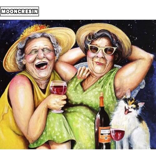 MOONCRESIN Diy Diamond Painting Two Old Ladies Cross Stitch Mosaic Diamond Embroidery Portrait Full Square Rhinestone Home Decor