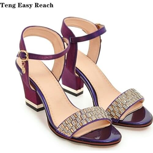 Sandals womens new high-heeled womens sandals one word buckle rhinestone thick with fish mouth womens shoes 33-42