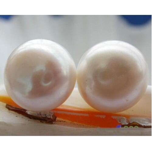 Perfect Natural Pearl Earrings,Huge Size AA 13-14mm White Color Round Freshwater Pearl Earrings,Luck Women Pearl Jewellery