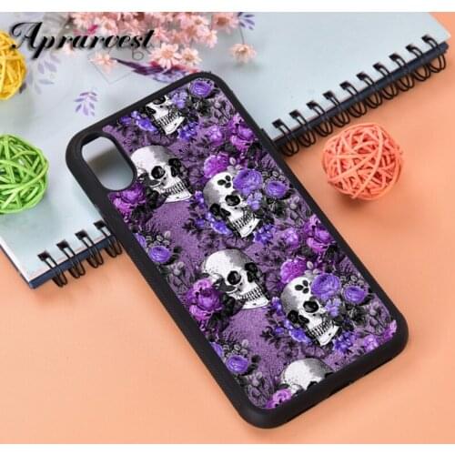 Aprarvest Goth Skulls & Purple Roses Silicone Rubber Phone Case Cover For iPhone 6 6S 7 8 PLUS X XS XR 11 12 MINI PRO MAX