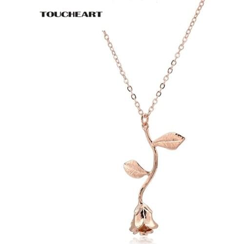 TOUCHEART Trendy Jewelry Custom Rose Gold Flower Stainless Steel Pendant Necklace For Women Jewelry Statement Necklace SNE180055