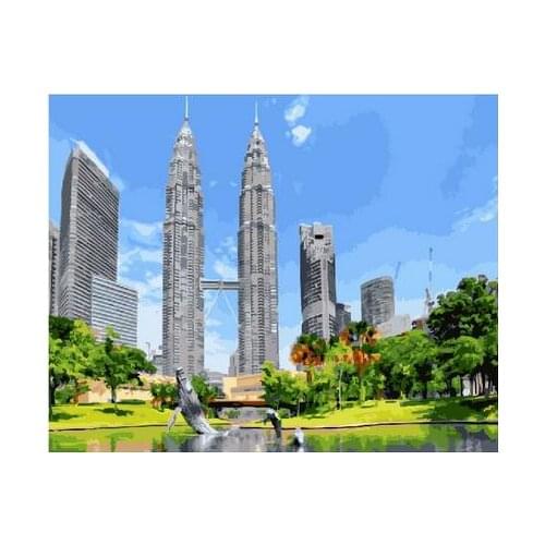 Twins buildings Landscape DIY Painting By Numbers Acrtylic Handpainted Oil Painting For Home Decor 60x75cm Artwork