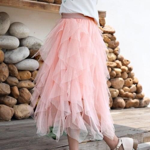 Girls Skirts 2020 Summer Autumn New Girls' Yarn Skirts Multi-layer Mesh Yarn Irregular Cake Skirts High Waist Princess Skirts