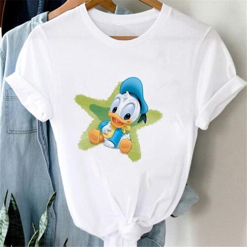 Women Summer White T Shirts Donald Duck Baby Duck Printed Short Sleeve Tshirts Girl Lady Harajuku Tee Shirts Streetwear Tops