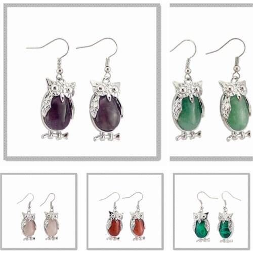 Natural Stone Crystal Owl Shape Lovely Earrings Hook Type Fashion Originality Earrings Womens Stylish Charm Jewellry