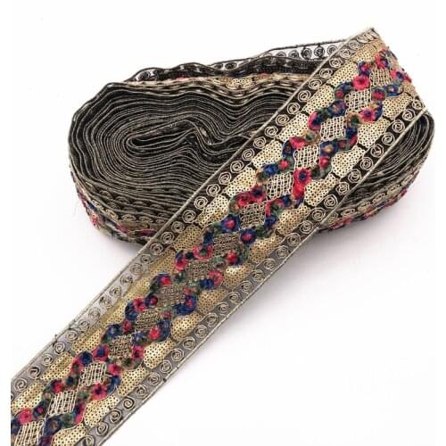 1 Yards Ethnic Gold Thread Sequins Webbing Ribbon Tape Shoes Dress Embroidered Lace Trims DIY Sewing Accessories Needlework