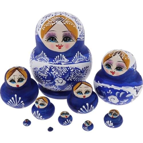 10 Pieces Hand Painted Girl Figures Russian Nesting Doll Wooden Babushka Matryoshka Stacking Dolls Home Office Decor