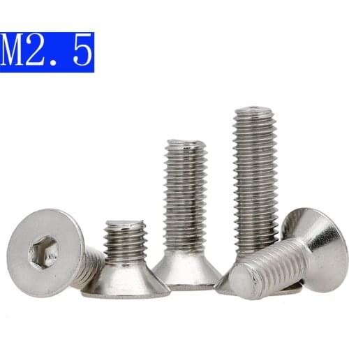 2.5mm M2.5 x 0.45 304 Stainless Steel FLAT HEAD Socket Screws Bolt Countersunk DIN 7991 A2 - 70