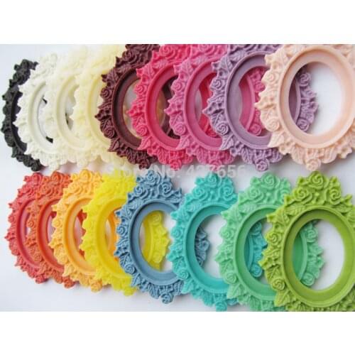 50pcs 17 Colors Oval Flatback Resin Frame Charm Finding,Filigree Flower Border Base Setting Tray, for 30x40mm Cabochon/Cameo,DIY