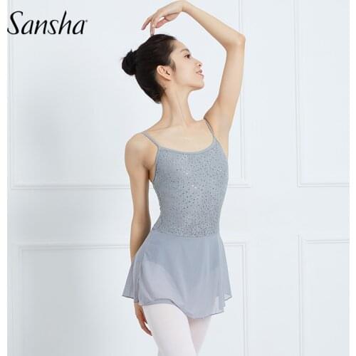 Sansha Ballet Dance Leotard With Skirt Grey Shinny Camisole Dancewear Performance Princess Dress 53BO1005P
