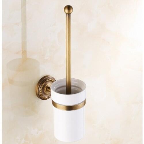 Antique Toilet Brush Holder Durable Type Copper Ceramic Brass Toilet Cleaning Holders Bathroom Accessories Wall Mounted AU82