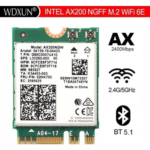 Dual band 2.4Gbps Intel Wi-Fi 6 AX200NGW 802.11ax/ac MU-MIMO 2x2 Wifi AX200 NGFF M.2 Bluetooth 5.0 Network Wlan Card