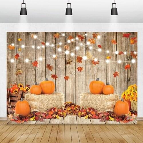 Autumn Farm Backdrop Pumpkins Sunflowers Falling Leaves Gillter Lights Scene Party Child Kids Portrait Photography Background